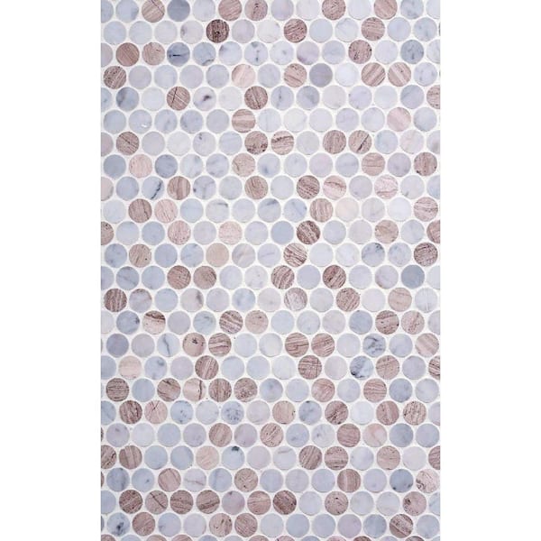 Apollo Tile Gray and Beige 4 in. x 5 in. Penny Polished Marble Mosaic Tile Sample (0.13 sq. ft./Piece)