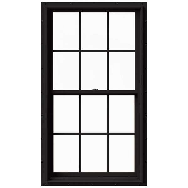 JELD-WEN 33.375 in. x 60 in. W-2500 Series Black Painted Clad Wood Double Hung Window w/ Natural Interior and Screen