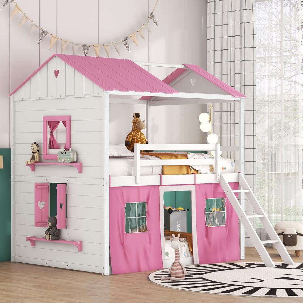 Harper & Bright Designs White Full over Full Wood Bunk Bed with Elegant ...