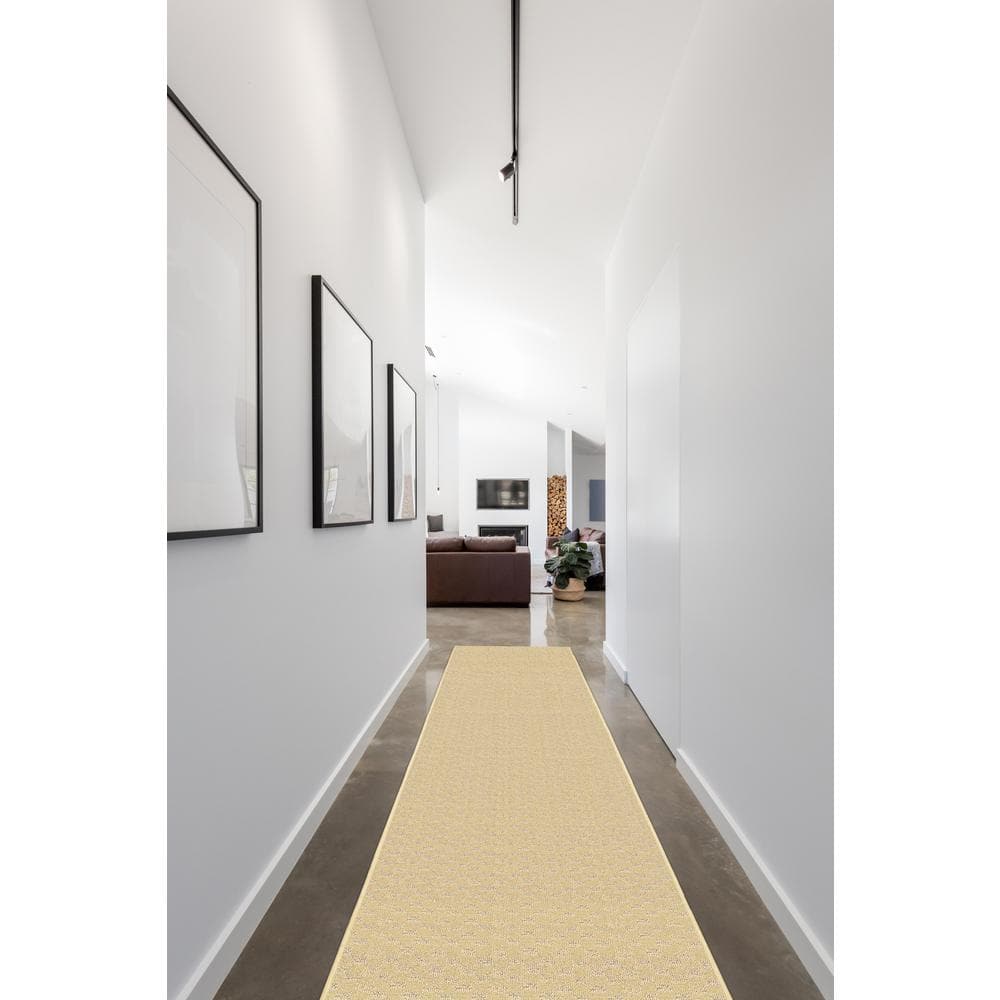 Tan Tufted Medallion Synthetic Runner Rug, 2' x 12'