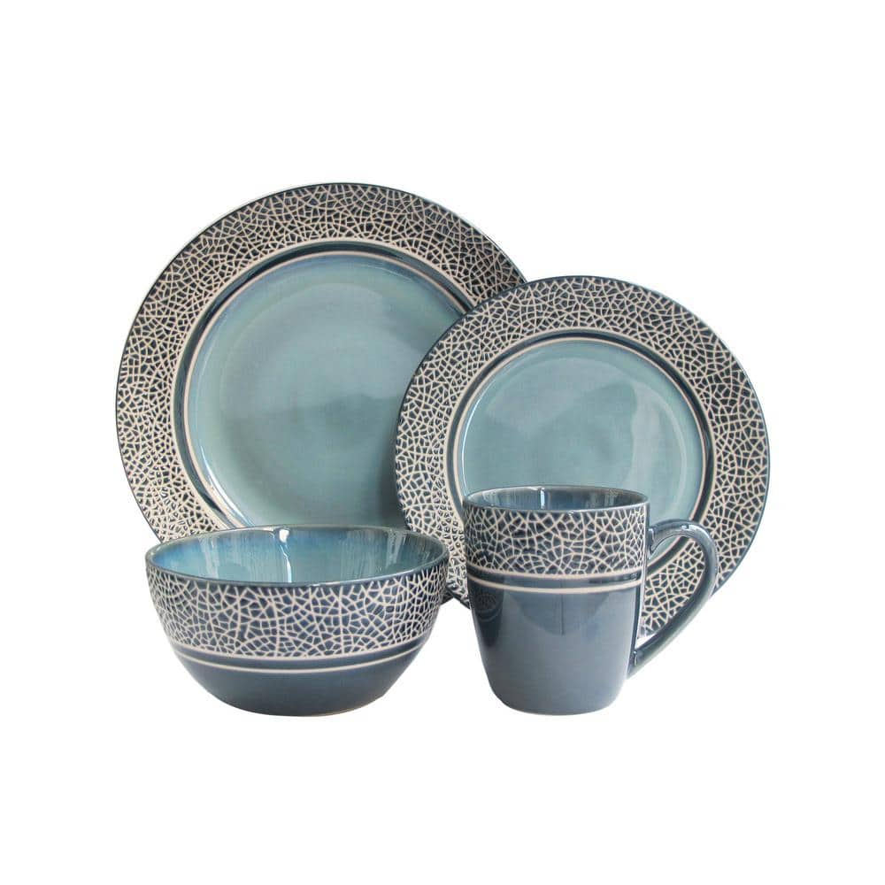 American Atelier Mosaic 16-Piece Casual Blue Earthenware Dinnerware Set ...