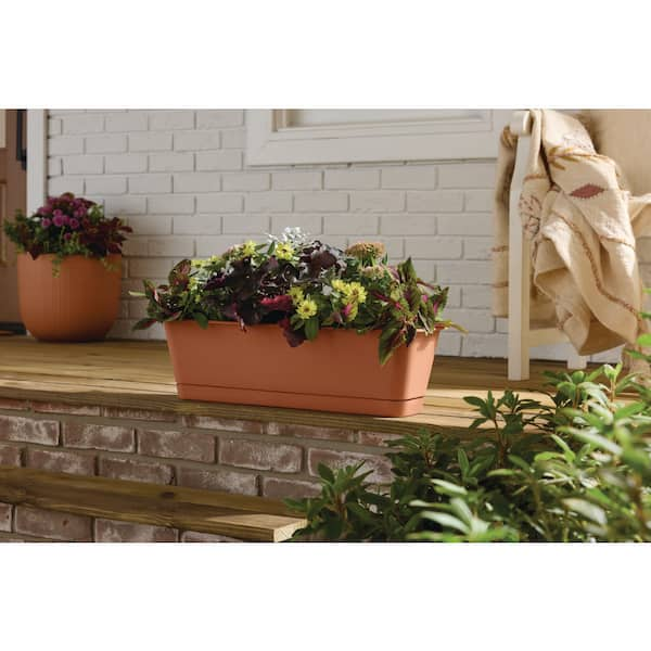 24 in. Antonella Clay Plastic Rectangular Window Planter Box (24 in. L x 8.3 in. W x  6.8 in. H) with Drainage Hole