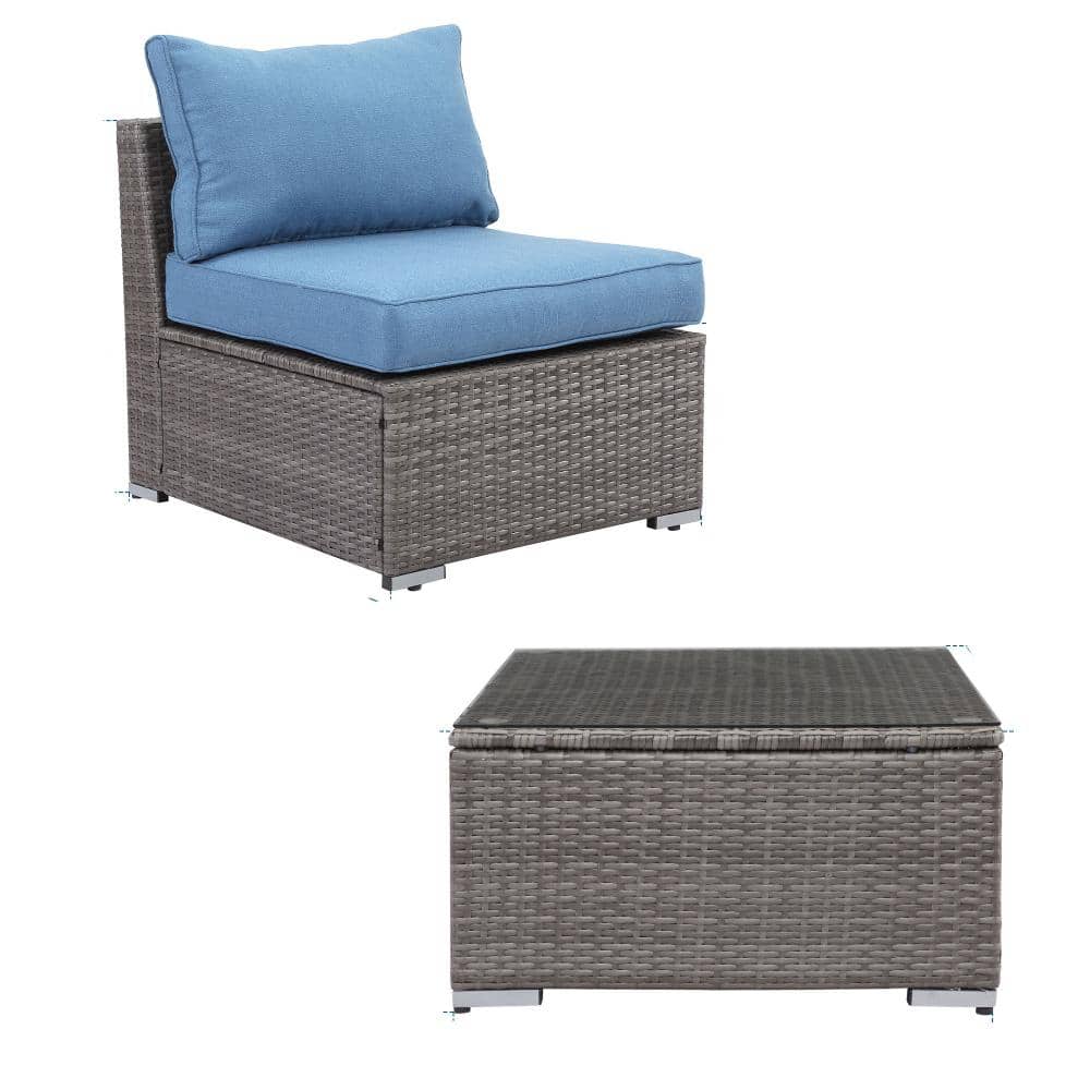 2-Pieces Wicker Outdoor Armless Sofa Couch, Patio Single Rattan Furniture w