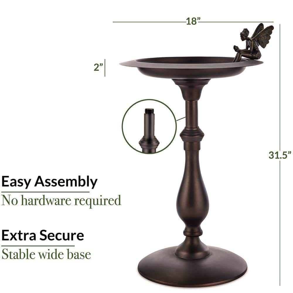 Bronze Fairy Pedestal Bird Bath with Brass Basin