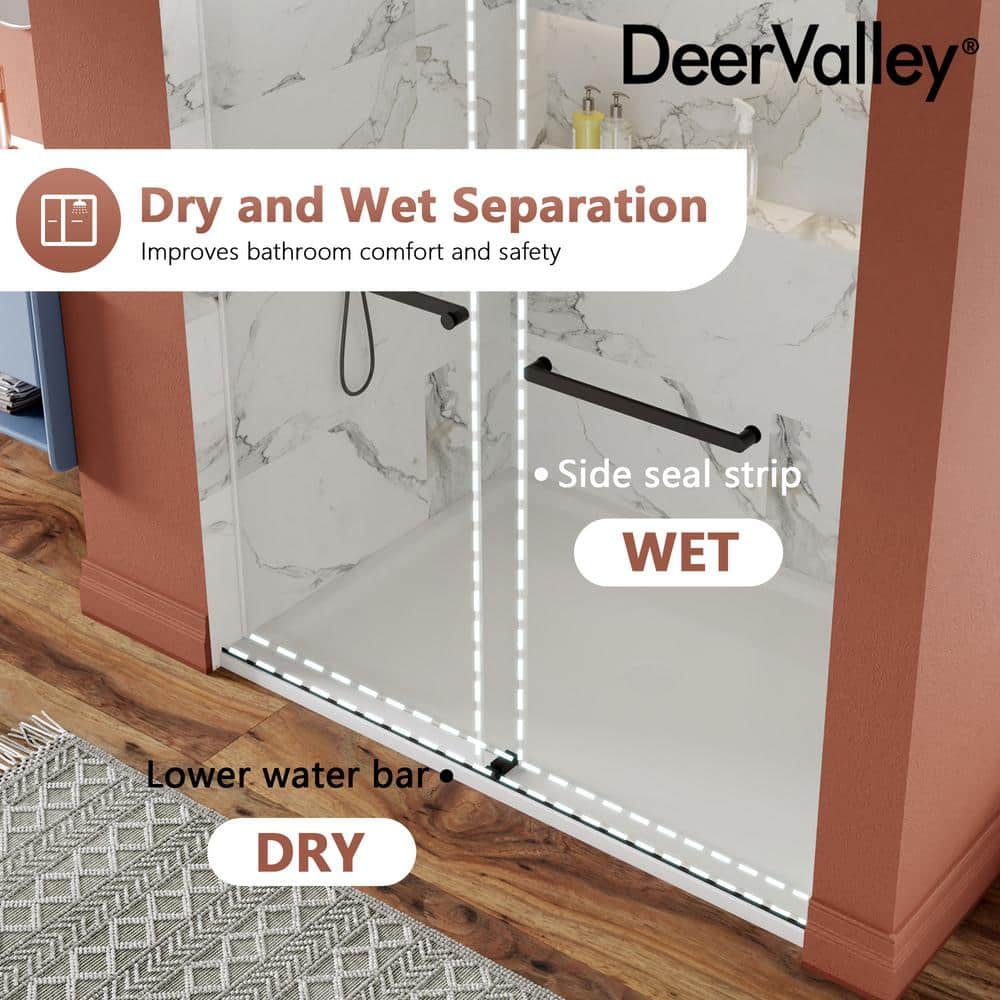 Black Frameless Double Sliding Shower Door with Tempered Glass