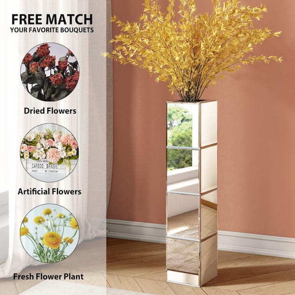 THKSHOUZ 28 in. Silver Glass Cylinder Decorative Vase Tall Vase