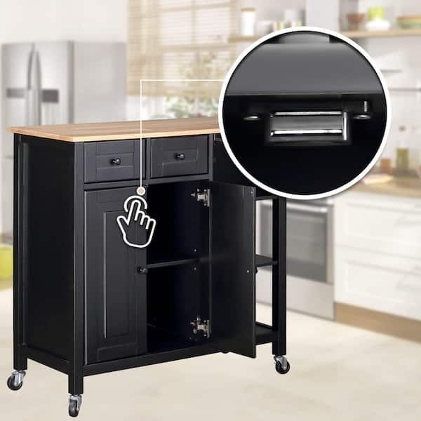 Zeus & Ruta Zeus Black Kitchen Island Cart with Wood Top and Open Storage  Microwave Oven Cabinet ZeusKCI01BK - The Home Depot