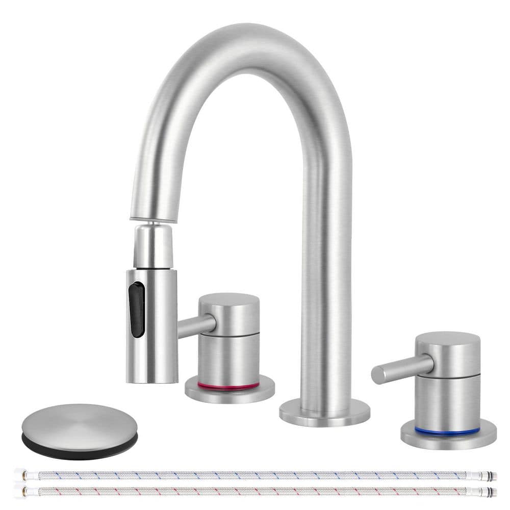Double handle 8 in. Widespread Bathroom Faucet 3-Hole Bathroom Sink Faucet in Brushed Nickel price history on PriceWatchPro