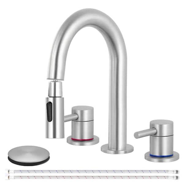 Double handle 8 in. Widespread Bathroom Faucet 3-Hole Bathroom Sink Faucet in Brushed Nickel