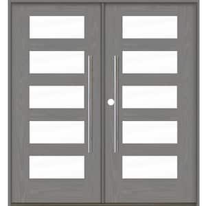 Faux Pivot 72 in. x 80 in. Right-Active/Inswing 5Lite Clear Glass Malibu Grey Stain Double Fiberglass Prehung Front Door