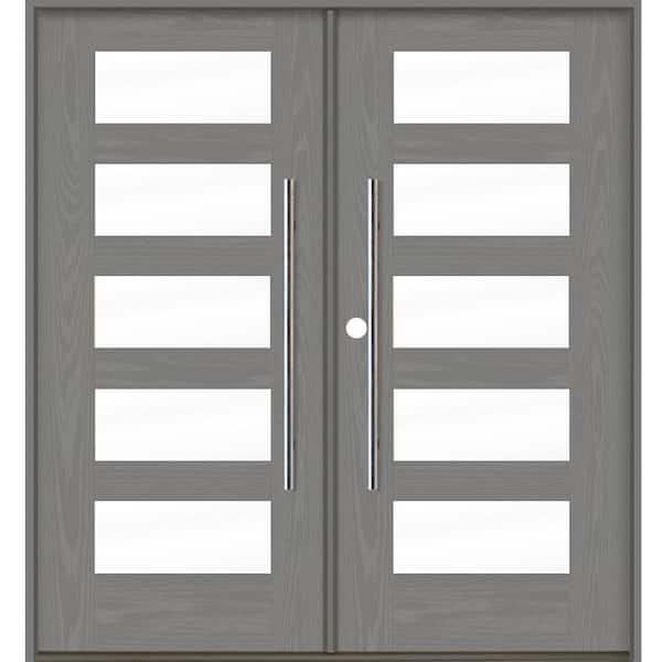 Krosswood Doors Faux Pivot 72 in. x 80 in. Right-Active/Inswing 5Lite Clear Glass Malibu Grey Stain Double Fiberglass Prehung Front Door