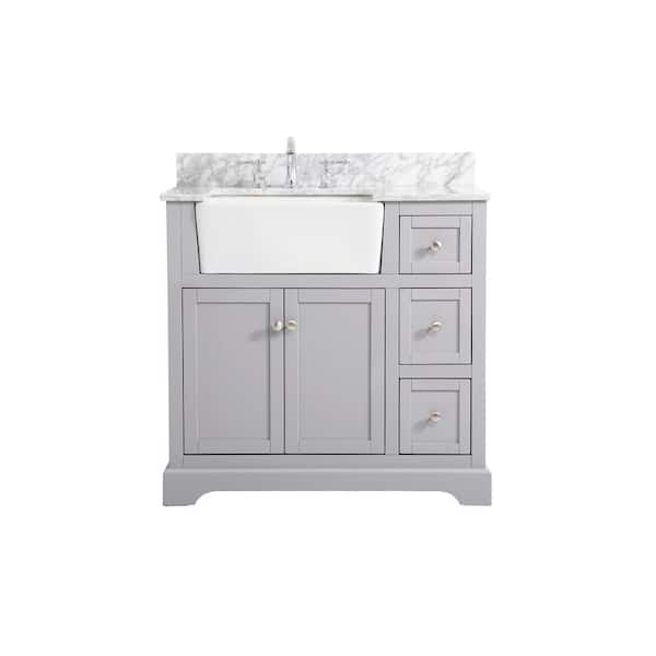 Unbranded Timeless Home 36 in. W x 22 in. D x 34.75 in. H Bath Vanity in Grey with Carrara Marble Top with White Basin