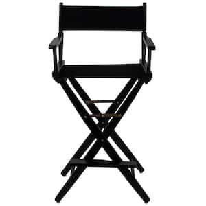 30 in. Extra-Wide Black Wood Frame/Black Canvas Seat Folding Directors Chair