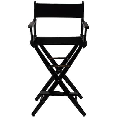 30 in. Seat Height Extra-Wide Black Frame/Black Canvas New Solid Wood Directors Chair, Folding Chairs, Set of 1