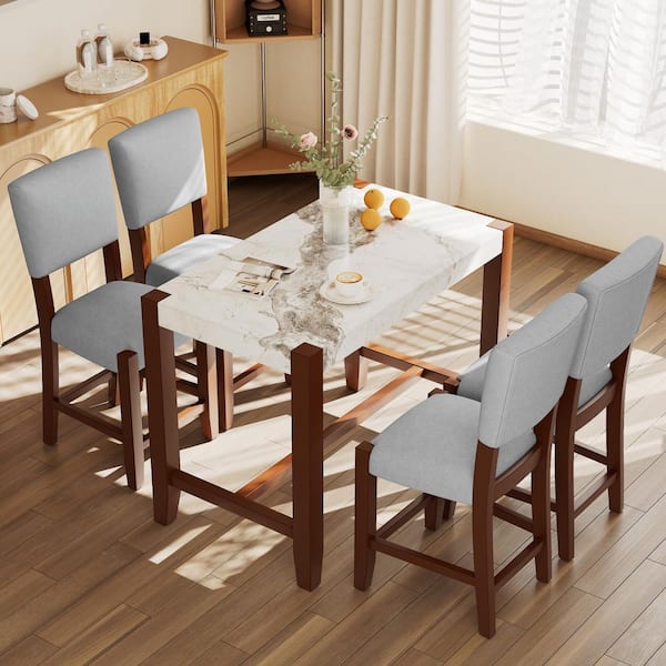 Harper & Bright Designs 5-Piece White and Gray Rectangle Faux Marble ...