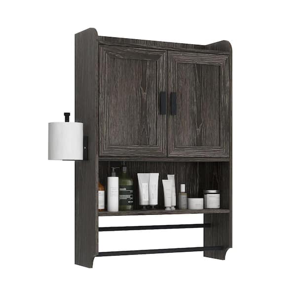 21.65 in. W x 7.48 in. D x 32.48 in. H Kitchen Bathroom Storage Wall Cabinet in Gray with Paper Holder and 2 Towel Bar