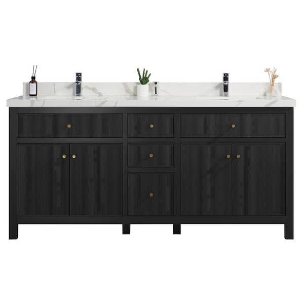 Willow Collections Sonoma 72 in. W x 22 in. D x 36 in. H Double Sink Bath Vanity in Black with 2 in. Calacatta Quartz Vanity Top