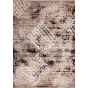 Brown 5 ft. x 7 ft. Contemporary Distressed Geometric Area Rug
