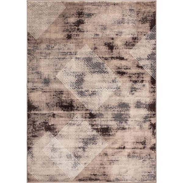 World Rug Gallery Brown 7 ft. 10 in. x 10 ft. Contemporary Distressed Geometric Area Rug