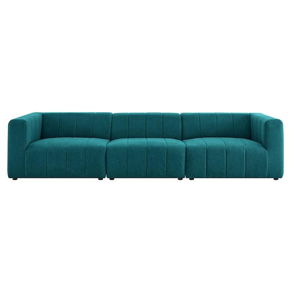 MODWAY Bartlett 129 in. Teal Fabric 3-Seat Sofa with No Additional Features