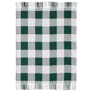 Annie Hunter Green Soft White Buffalo Check Cotton Blend Throw Blanket