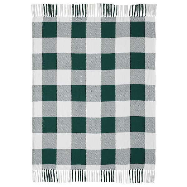 VHC Brands Annie Hunter Green Soft White Buffalo Check Cotton Blend Throw Blanket
