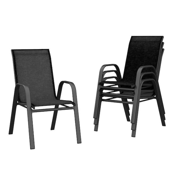 Black Metal Frame Black Textilene Stackable Outdoor Dining Chair Set of 4