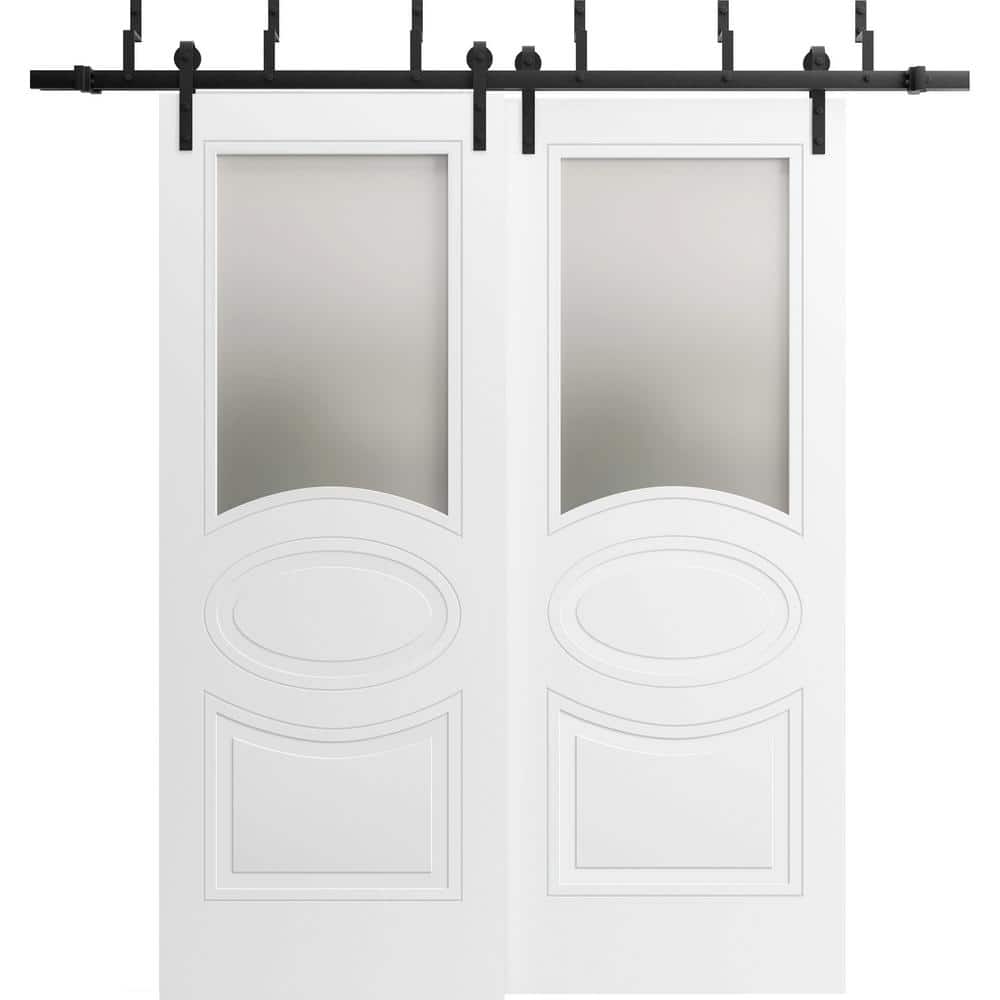 48 in. x 96 in. 2 Panel Frosted Glass Painted White Solid MDF Sliding Barn Door with Hardware Kit price history on PriceWatchPro