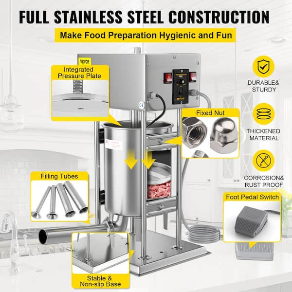 Aoibox Stainless Steel Commercial Sausage Stuffer, Dual Speed Vertical  Sausage Maker 11 lbs./5L, Meat Filler with 4 Stuffing DJMX1251 - The Home  Depot