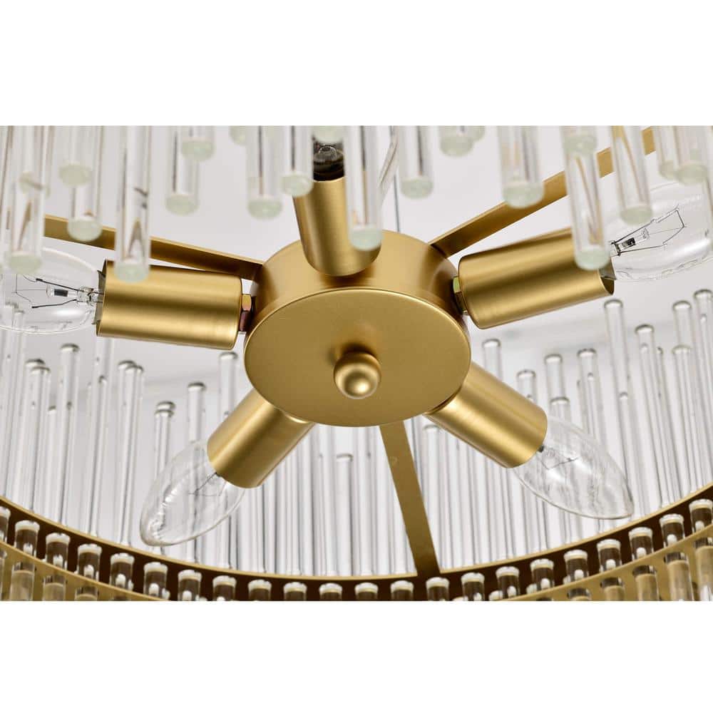 Casandra 18.1" Gold Drum Chandelier with Clear Crystal Bars
