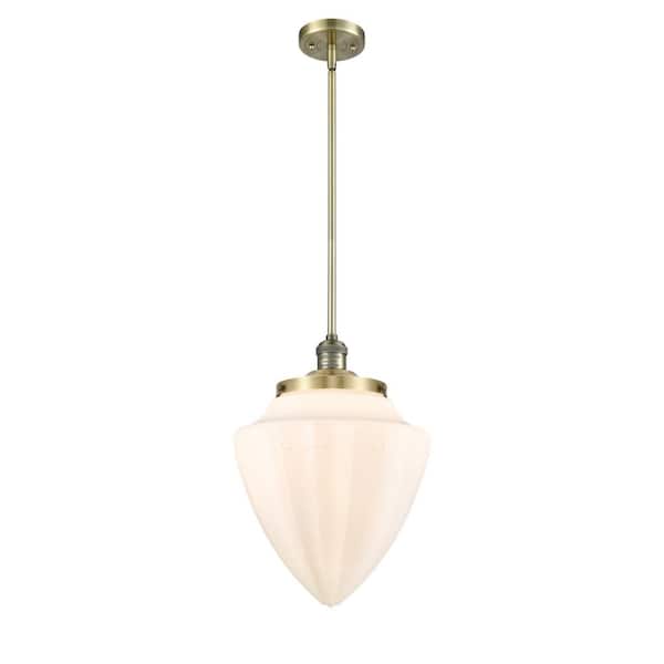 Innovations Bullet 60-Watt 1-Light Antique Brass Standard Mini Pendant Light with Matte White Glass, No Bulbs Included