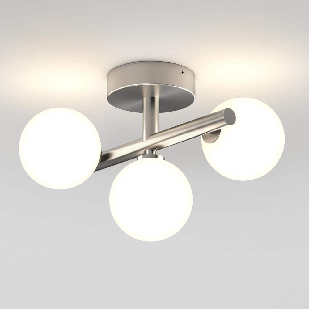 Modern Brushed Nickel 3-Globe LED Flush Mount Ceiling Light