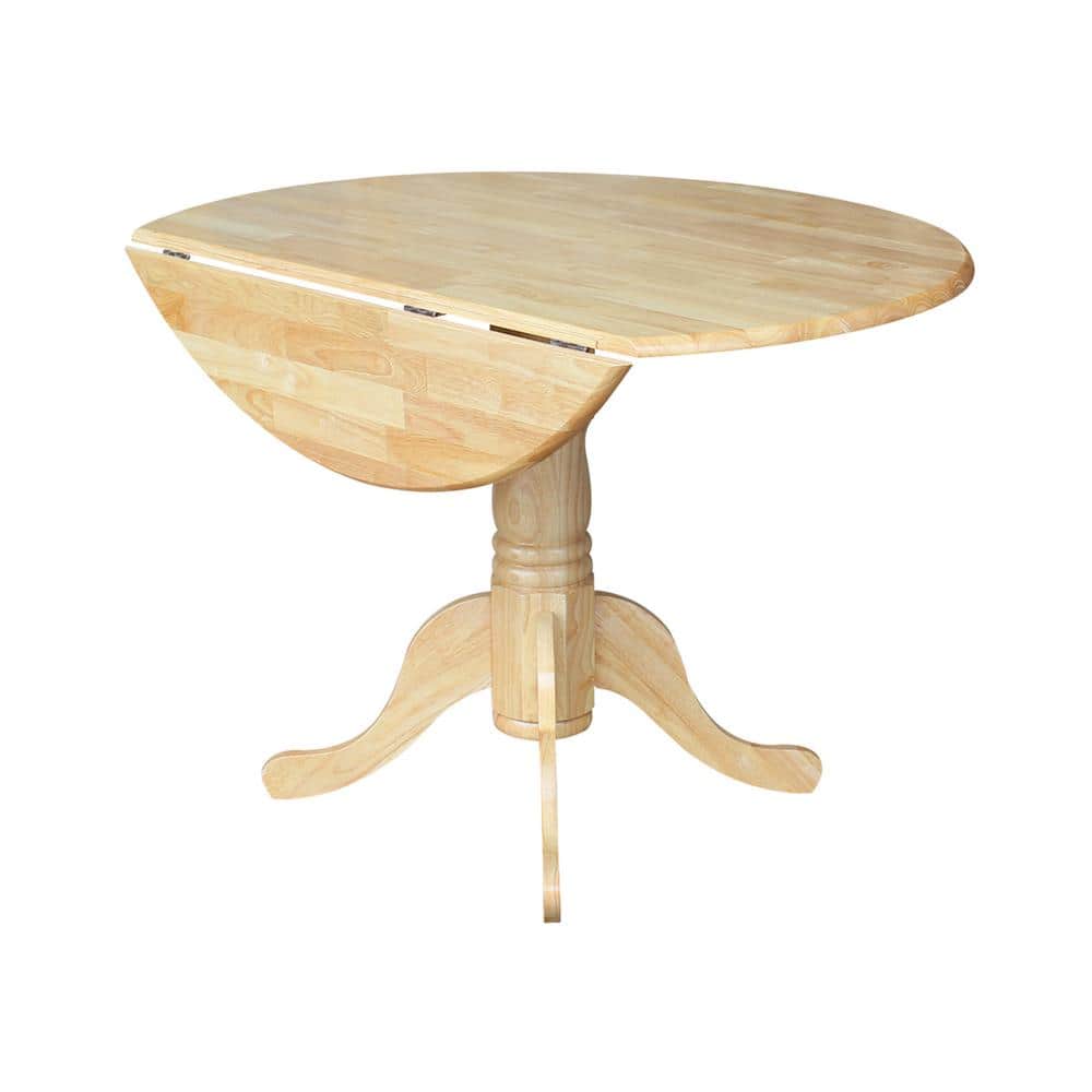 Natural Wood Round Dual Drop Leaf Dining Table
