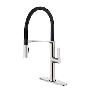 Magnetic Single Handle Pull Down Sprayer Kitchen Faucet with Deckplate and Water Supply Line Included in Brushed Nickel