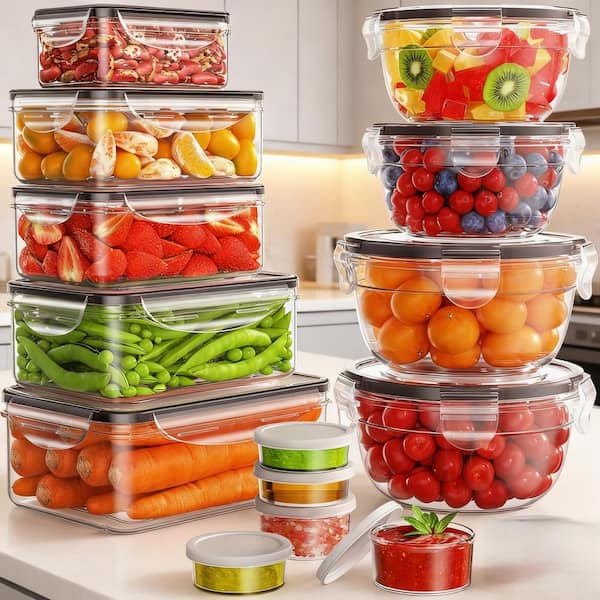 40-Piece Food Storage Containers with Lids Airtight, Reusable Plastic, Microwave and Dishwasher Safe