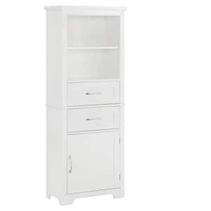 24 in. W x 11.82 in. D x 60 in. H White Wood Linen Cabinet with 2 Adjustable Shelves and 2 Drawers