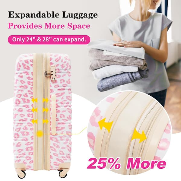Tatahance 3-Piece Pink Leopard Hardside Spinner Luggage Set with