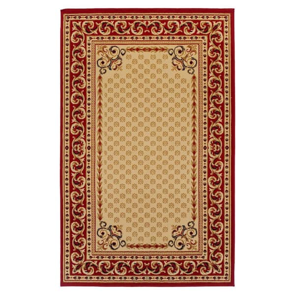Longfield Ivory 5 ft. x 8 ft. Rectangle Border Floral Oriental Polypropylene Area Rug