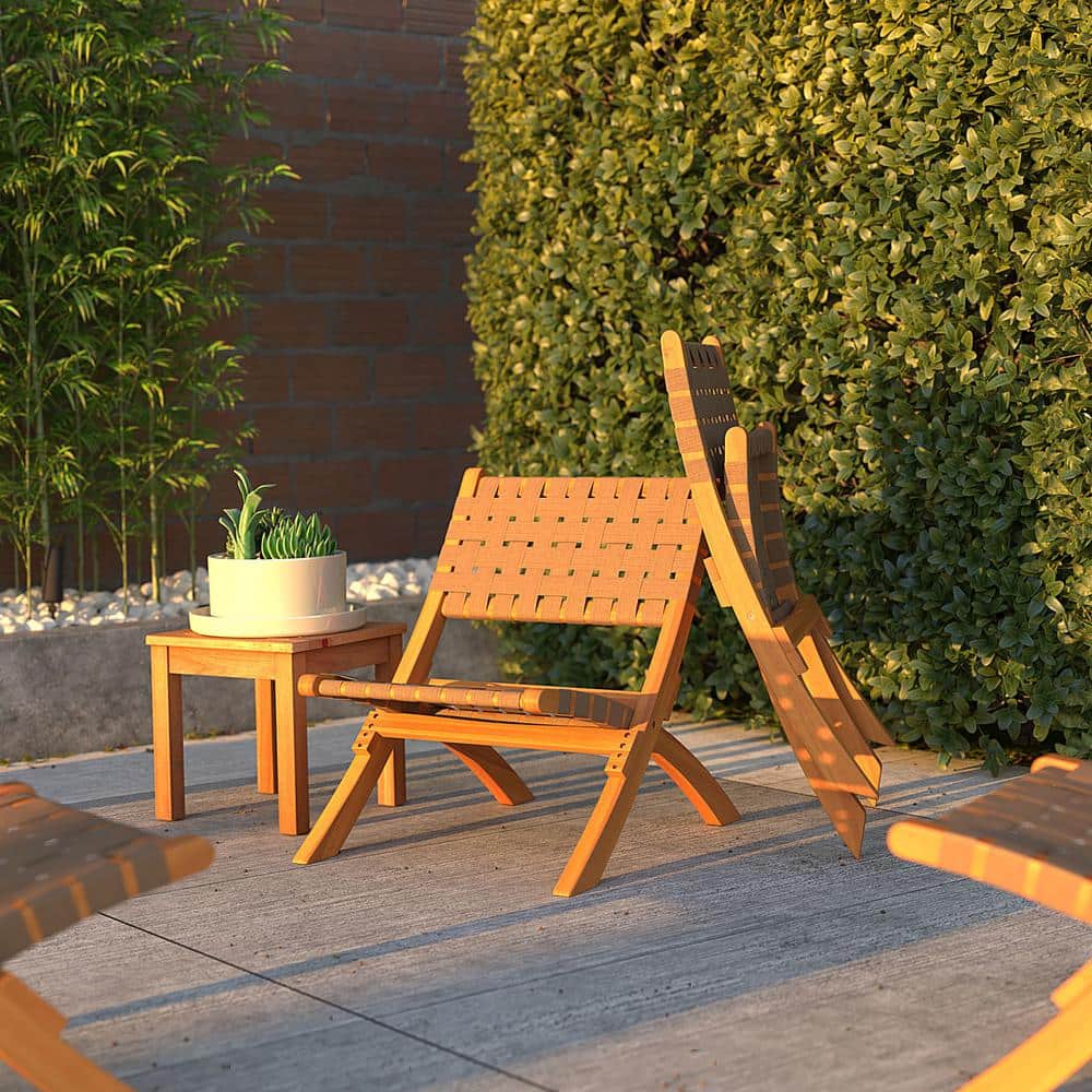Sava Brown Acacia Wood Folding Chair with Woven Seat