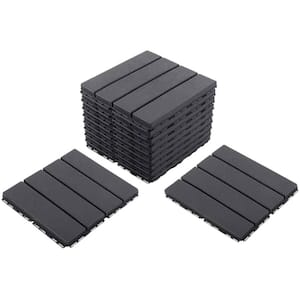 1 ft. W x 1 ft. L Plastic Interlocking Deck Tiles Wood Grain Dark Gray (10-Pack)