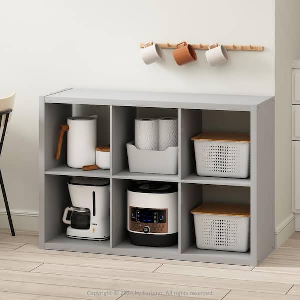 Furinno Hermite Light Gray Wood 43.8 in. W Pantry Cabinet