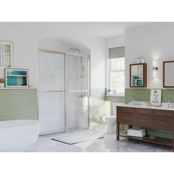 Paragon 42 in. to 43.5 in. x 66 in. Framed Sliding Shower Door with Towel Bar in Brushed Nickel and Obscure Glass