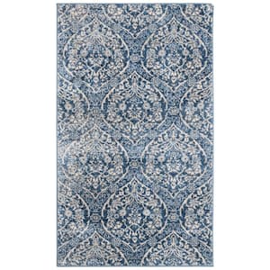 Brentwood Navy/Light Gray Doormat 3 ft. x 5 ft. Floral Geometric Medallion Area Rug