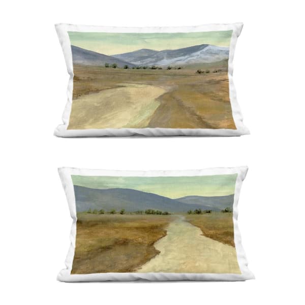 Stupell Industries Barren Desert Path Tan Print Polyester 14 in. X 20in. Throw Pillow, Set of 2
