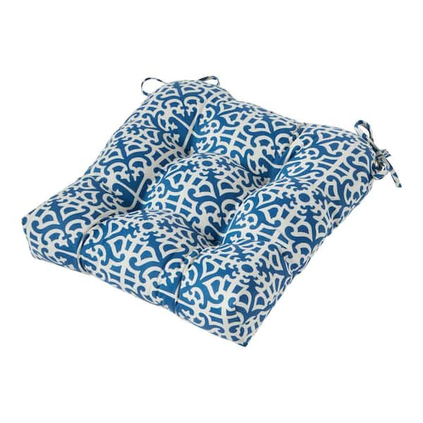 Greendale Home Fashions Indigo Lattice Square Tufted Outdoor Seat Cushion