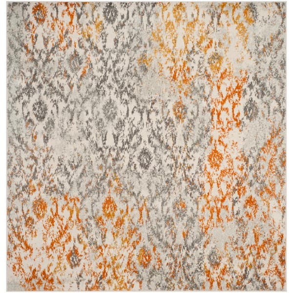 SAFAVIEH Madison Cream/Orange 5 ft. x 5 ft. Square Floral Area Rug
