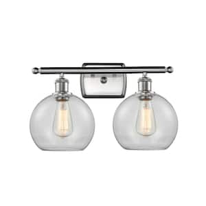 Athens 18 in. 2-Light Brushed Satin Nickel Vanity Light with Clear Glass Shade