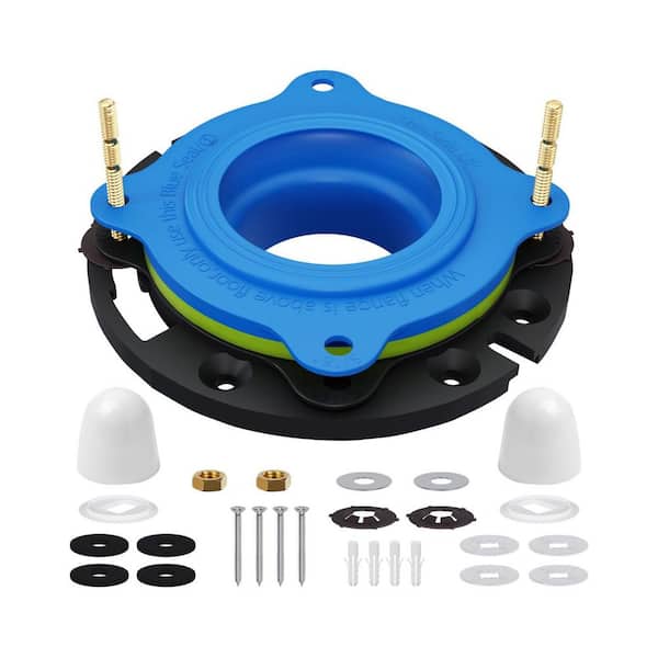 1-Piece Toilet Flange Repair Kit with Elastic Wax Ring, Rubber Gasket and Complete Mounting Hardware in Blue