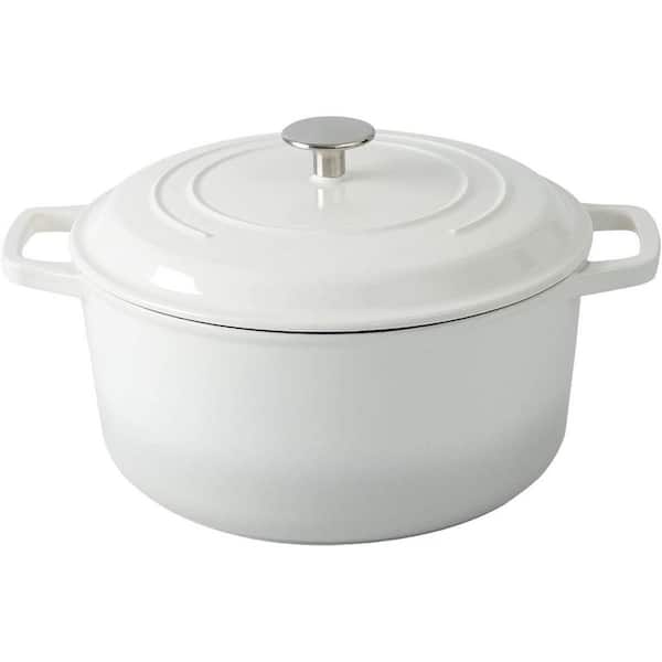 7.5 qt. Round Enameled Cast Iron Dutch Oven in White with Lid, Dual Handle, for Sourdough Bread Baking