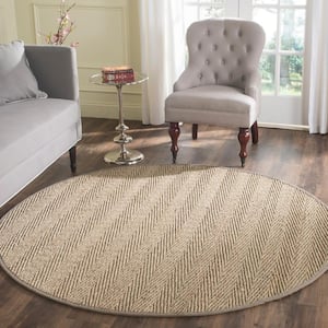 Natural Fiber Beige/Gray 6 ft. x 6 ft. Round Border Area Rug